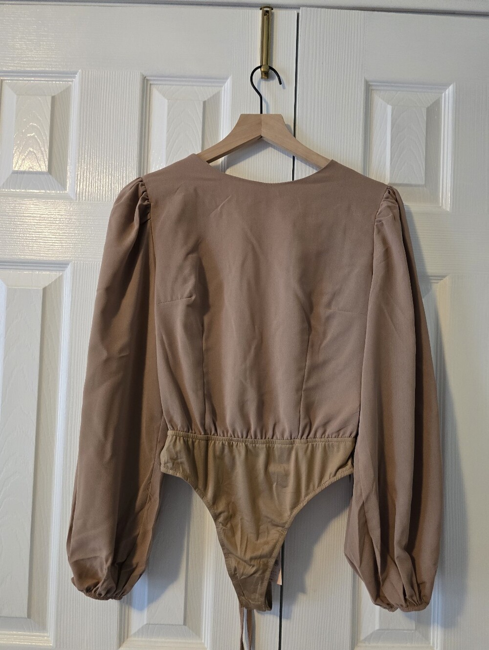 Missguided Plus Tan Long Sleeve Puff Shoulder Bodysuit
